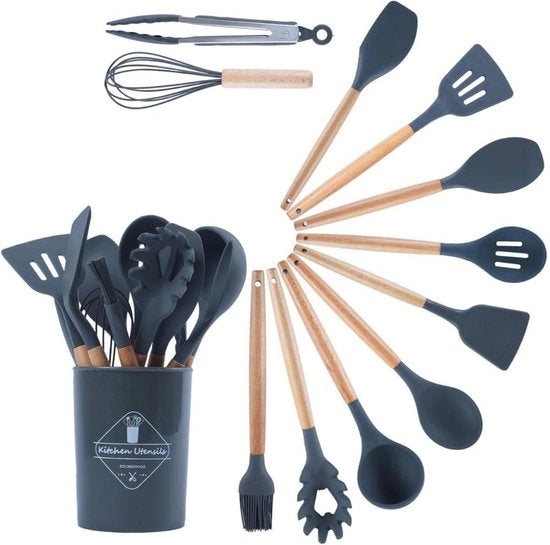Set di accessori da cucina in silicone da 12 pezzi - Resistente al calore, non aderente e idoneo per lavastoviglie - Incluso set di utensili da cucina vari.