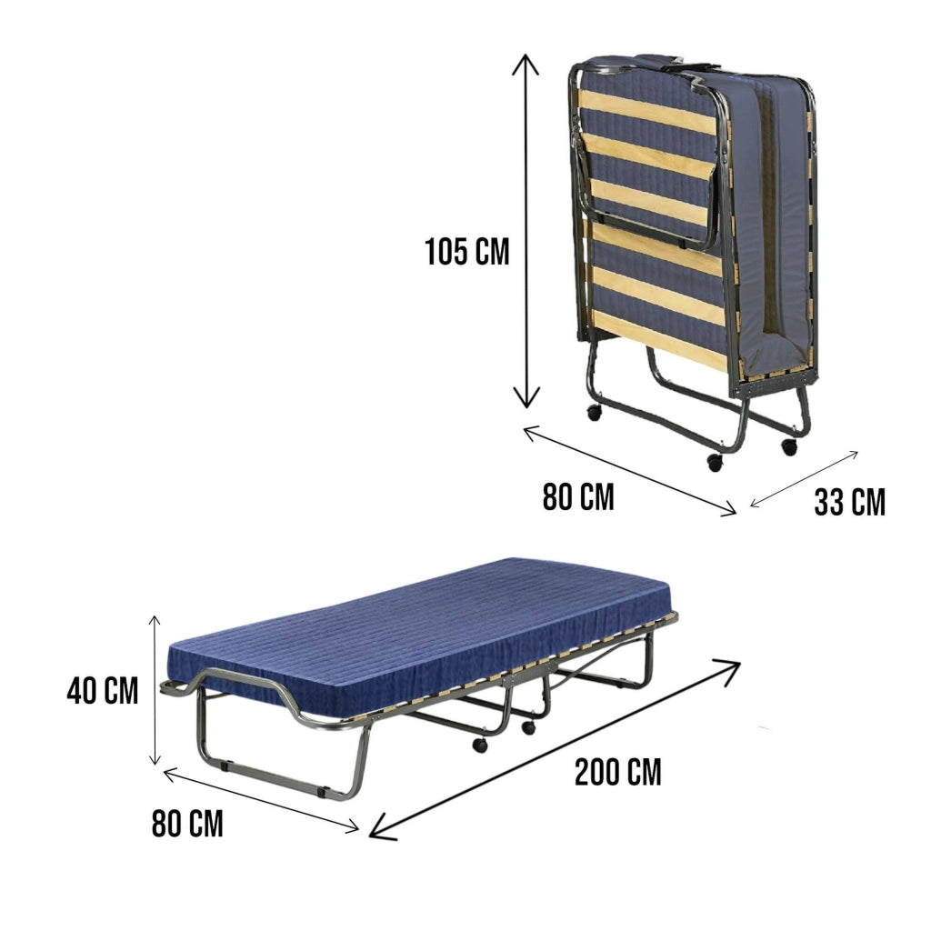 Letto pieghevole Ascea, Brandina salvaspazio con rete a 15 doghe, Custodia protettiva inclusa, 100% Made in Italy, 80x200h40 cm, materasso incluso