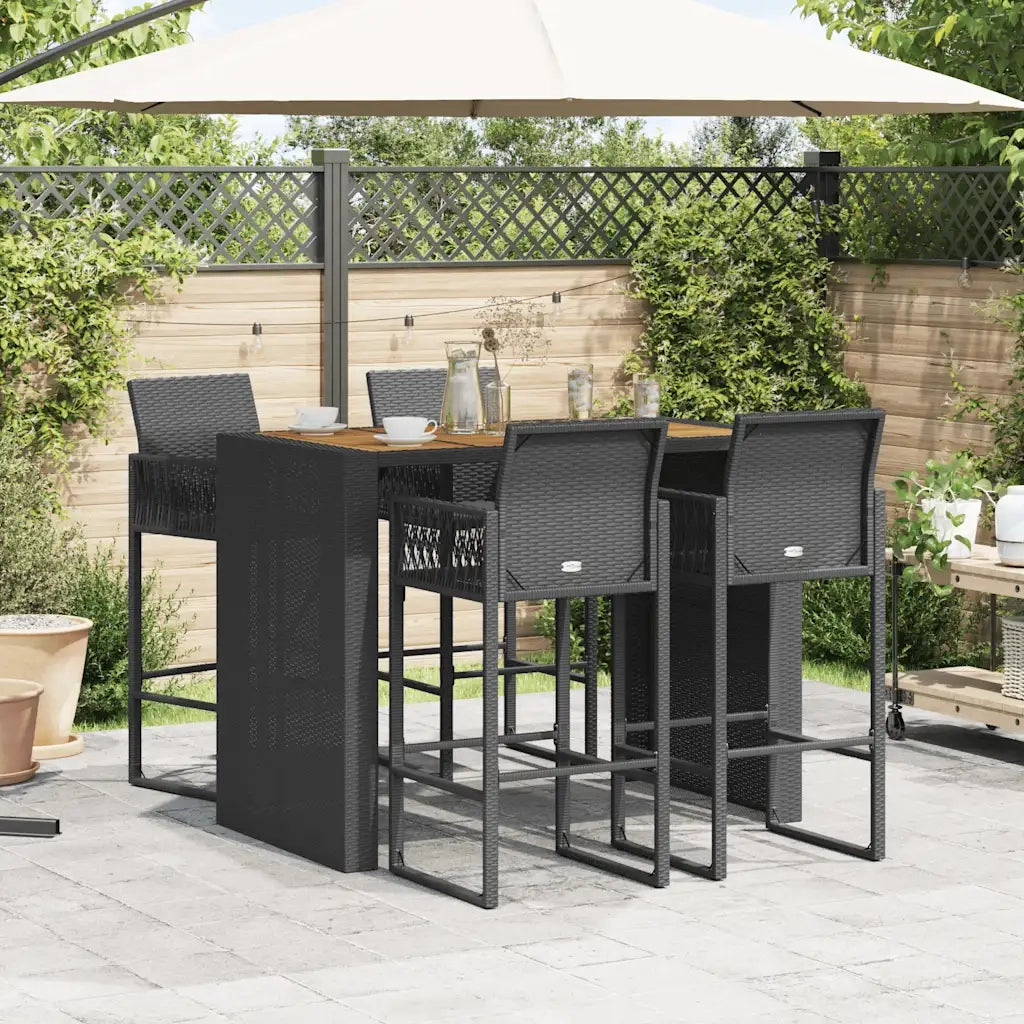 vidaXL Set Bar da Giardino 5pz senza Cuscini Nero in Polyrattan Acacia