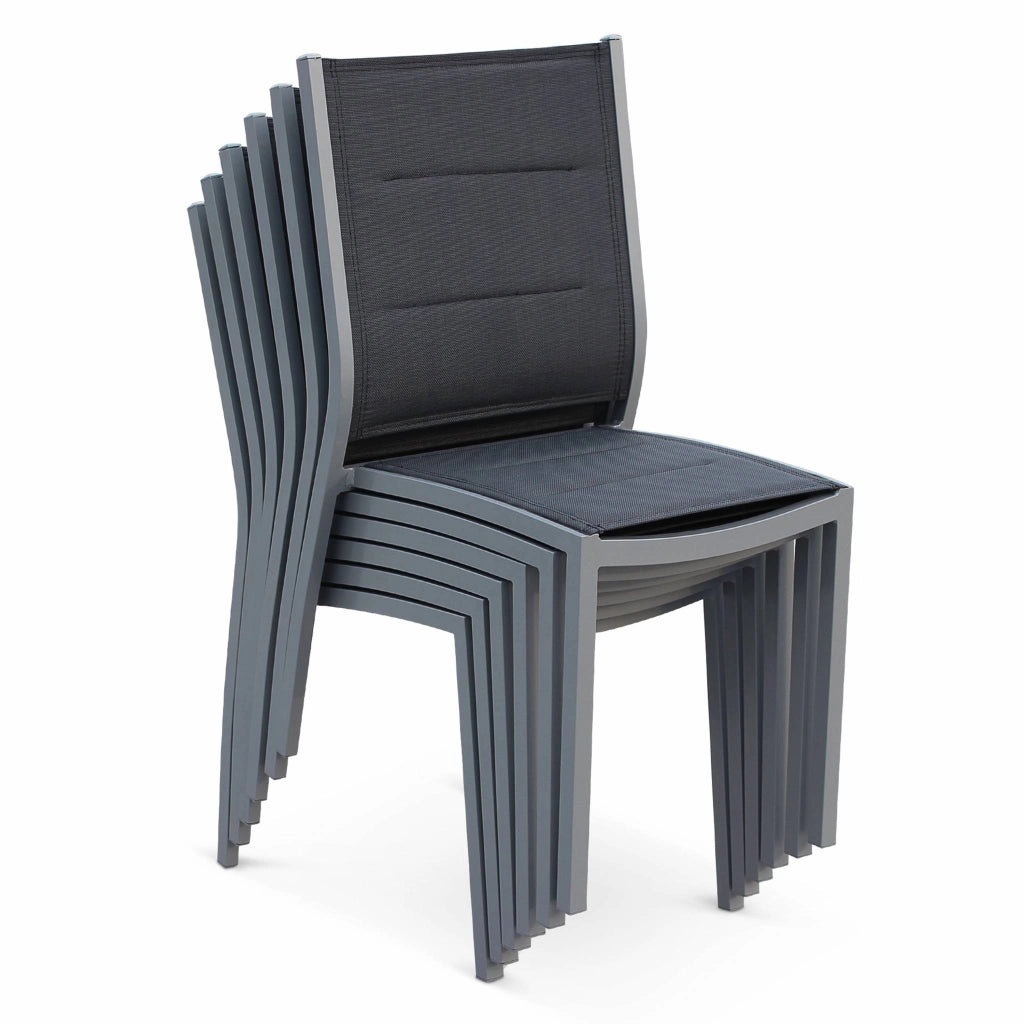 Set 2 sedie da giardino moderne in alluminio e textilene, grigio