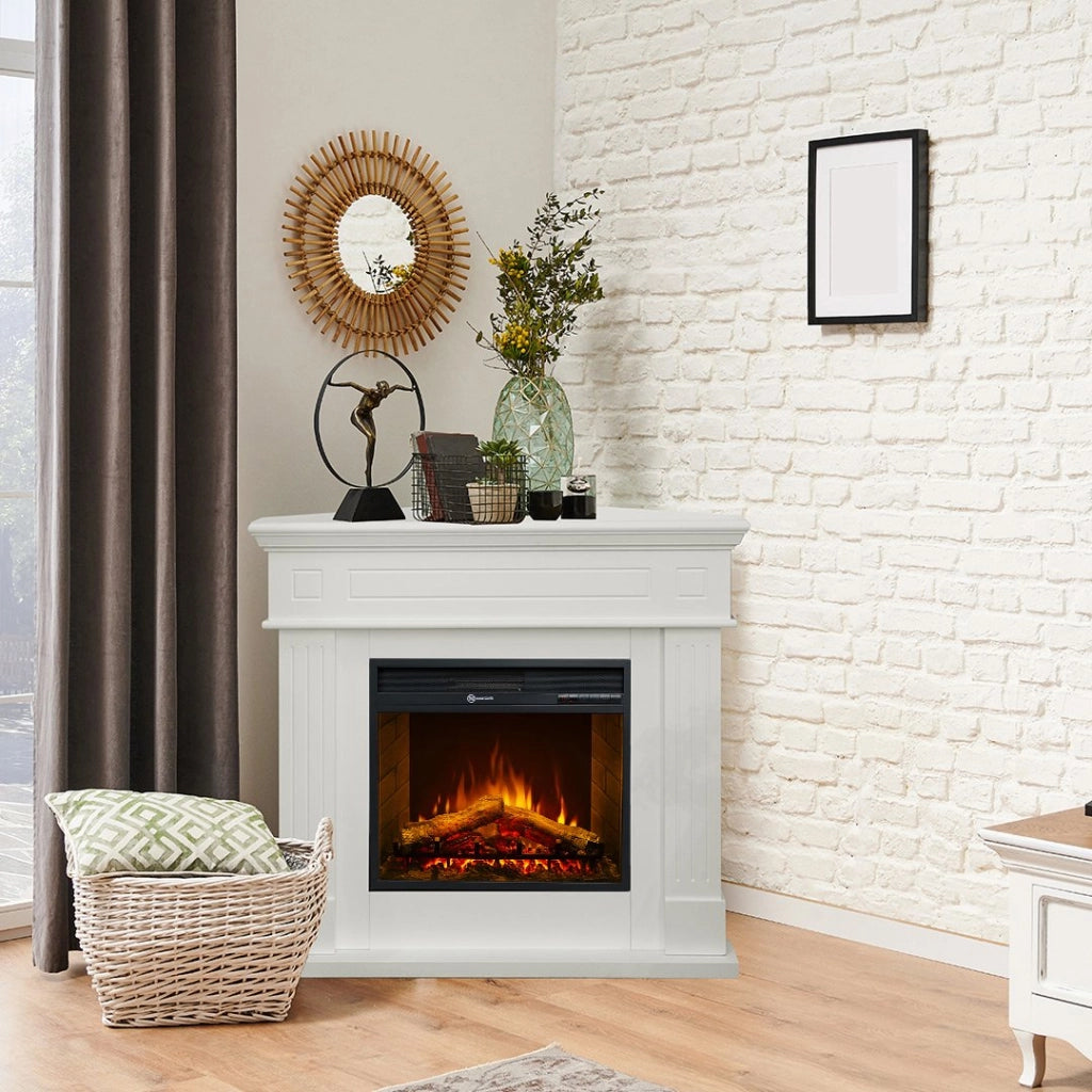 Caminetto Treviolo, Camino Elettrico Superficie Riscaldabile 30 m2, 110x63x102h cm Bianco
