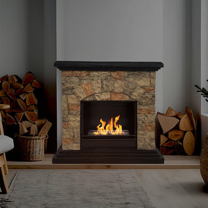 Camino a Bioetanolo da Pavimento 105x38x100 cm Belluno Effetto Finta Pietra