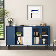 Buffet da Cucina con Vetro e Cassetti ¨C Xylo ¨C Legno Blu, 2 Ante, 55 Pollici