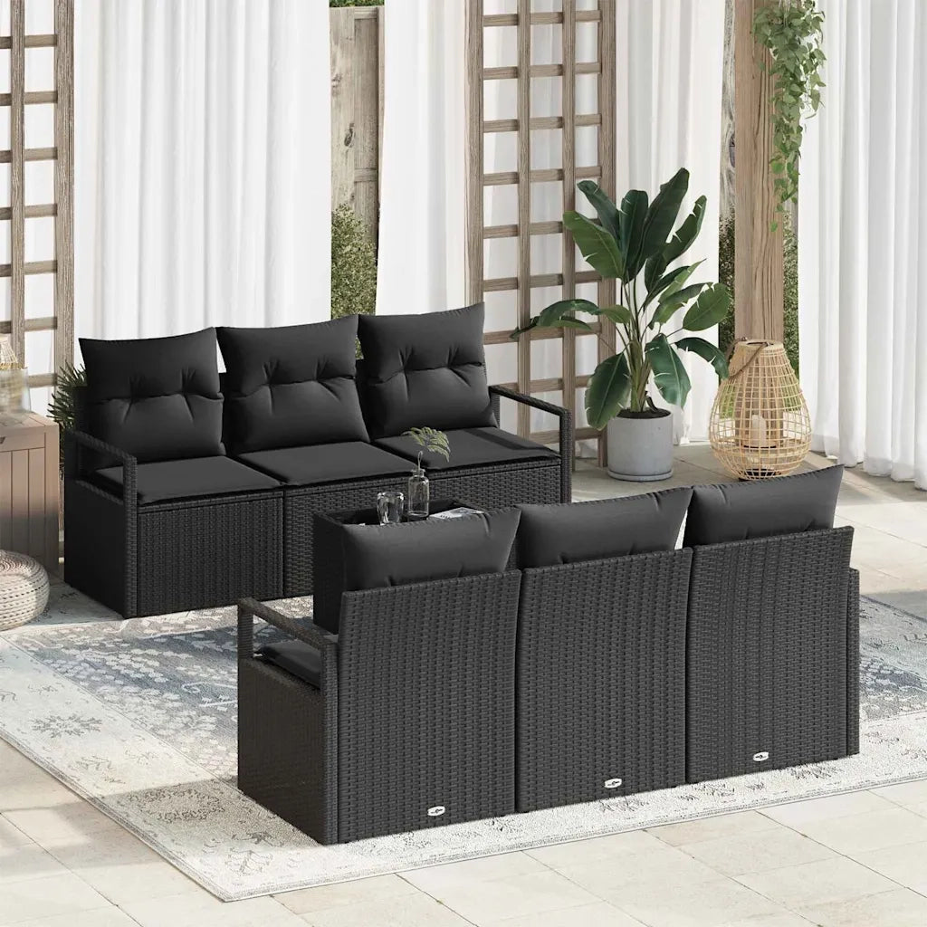 Set di divani con cuscino 7 pcs Nero polyrattan 3346273