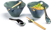 Set di spiedini da cucina - Ramenkom ceramico - cucchiaio giapponese e supporto cucchiaio - 2 persone - servizio da tavola asiatico - lavastoviglie e forno a microonde