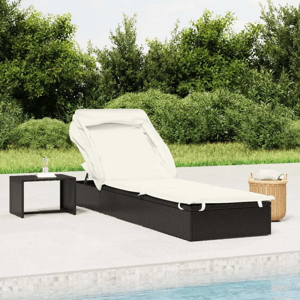Sdraio da giardino | Lettino con Tetto Pieghevole Nero 213x63x97 cm Polyrattan