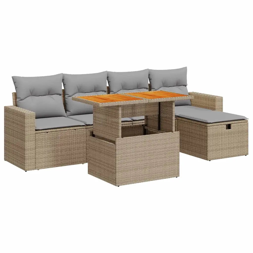 Set Divano da Giardino 6 pz con Cuscini Beige Polyrattan Acacia 3327997