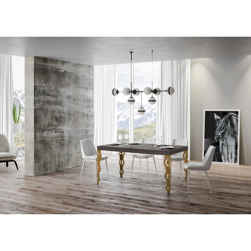 Tavolo allungabile 90x130/234 cm Karamay telaio Oro - Noce