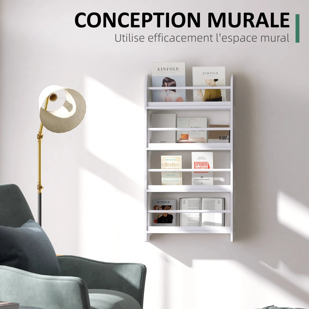 Libreria a muro 4 livelli ¨C Zephmum ¨C Bianco 59x12x113 cm