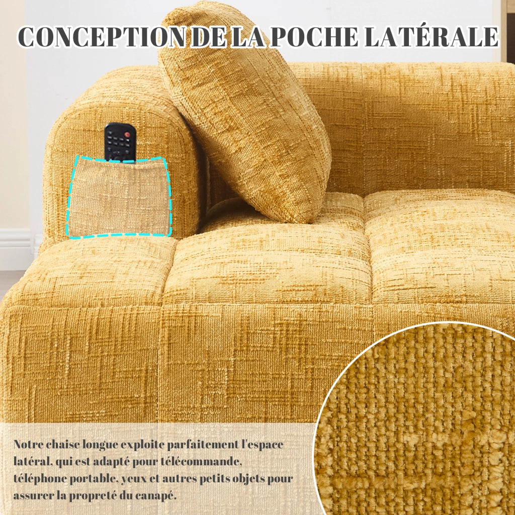 Divano Chaise Longue con Cuscini ¨C MINIMAL ¨C Giallo, Tasche Laterali
