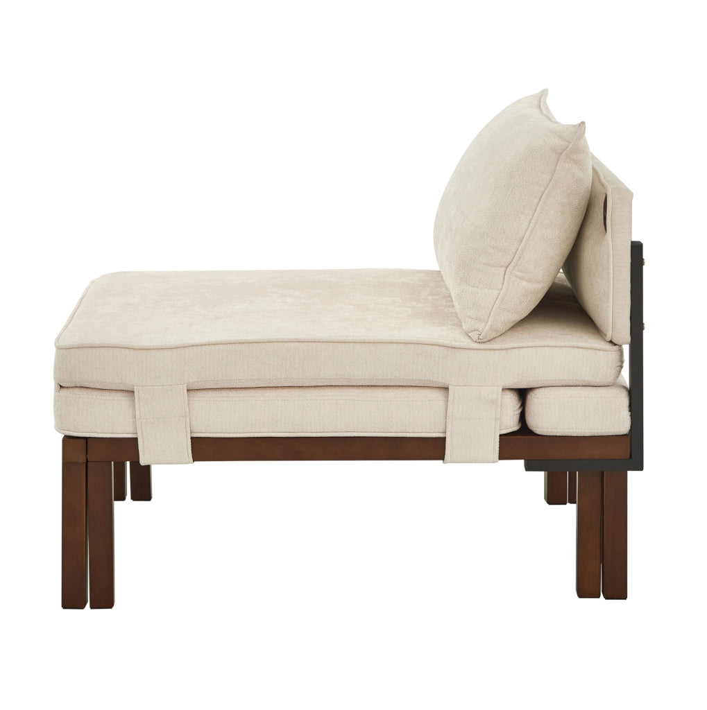 Poltrona letto pieghevole 2 in 1 beige con porta USB-C