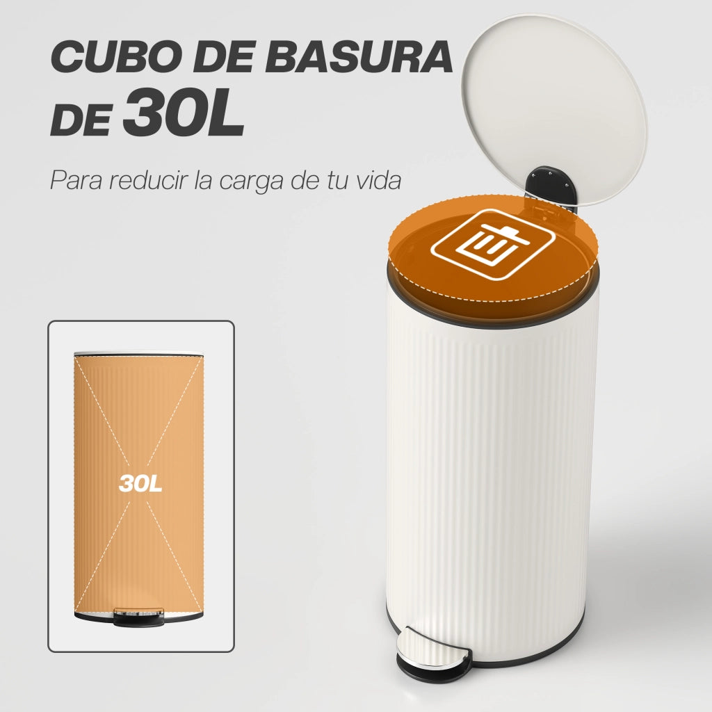 Cestino 30L con Pedale e Coperchio Morbido ¨C Zephmum ¨C Crema