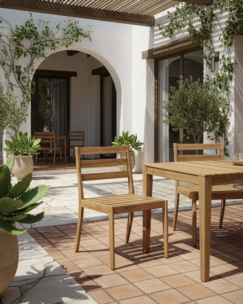 Set da giardino composto da 2 sedie in legno di acacia certificato, colore marrone chiaro, stile rustico per esterni