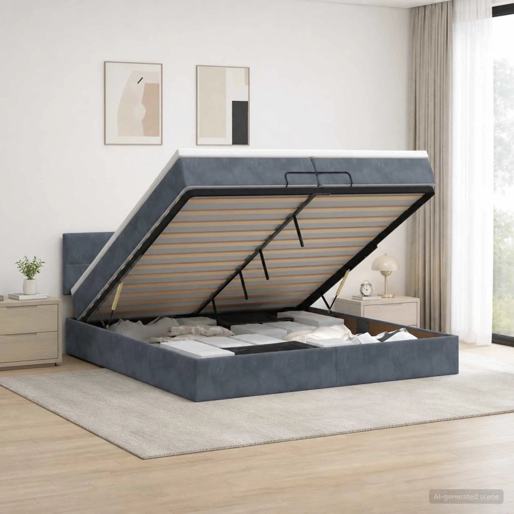 Letto Ottomano con Materasso e LED Grigio Scuro 200 x 200 cm 3457162