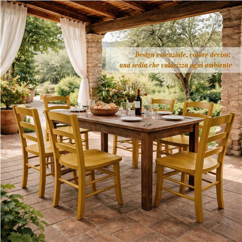 SET 4 SEDIE PAESANA IN LEGNO CON SEDUTA COMPATTA E SCHIENALE ALTO H 88 X L 45 X P 45 CM COLORE GIALLO