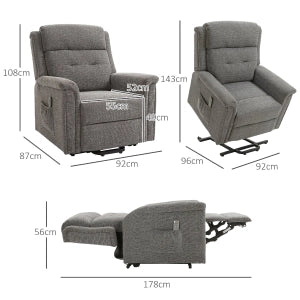 Poltrona elettrica alzapersone reclinabile, 170 kg, con funzione relax, grigia
