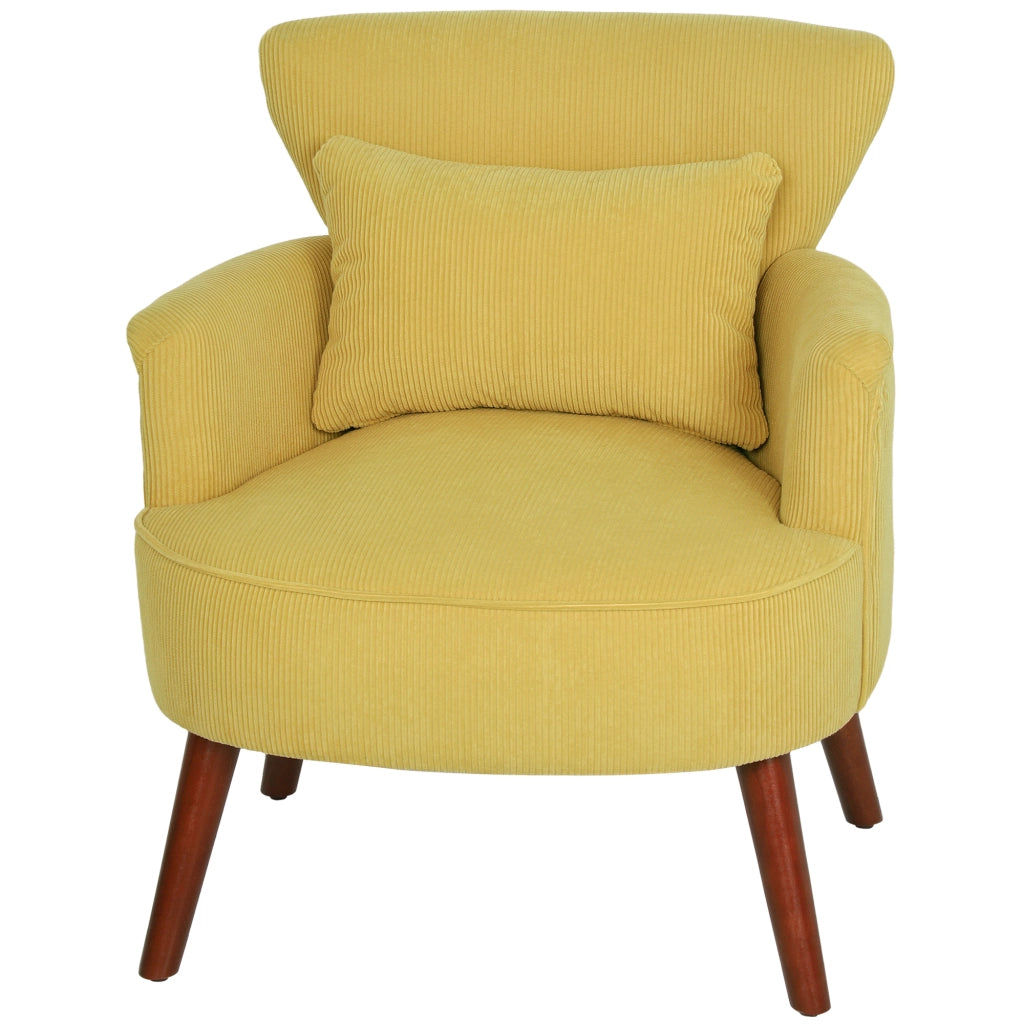Poltrona moderna con braccioli e cuscino lombare ¨C zephmum ¨C gialla, gambe in legno di gomma