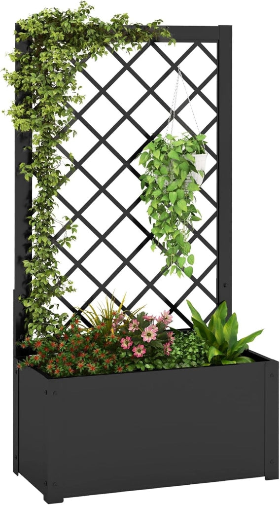 Letto da Giardino Rialzato con Traliccio, Fioriera in Metallo per Piante Rampicanti, Verdure, Viti e Fiori, Aiuola Elevata per Piante Esterno per Patio, Giardino e Balcone