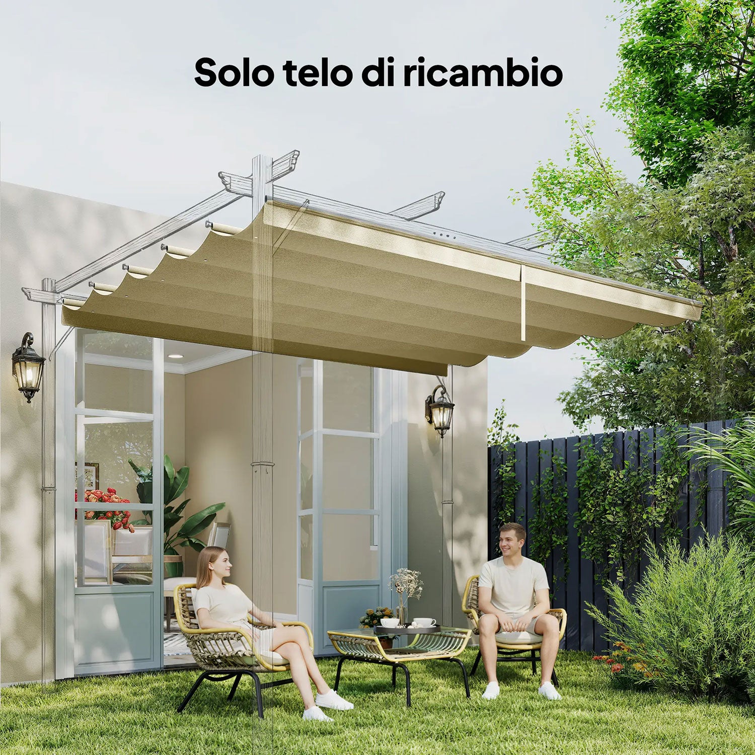 Telo per Pergola 250x255 cm con 10 Fori di Drenaggio in Poliestere Beige