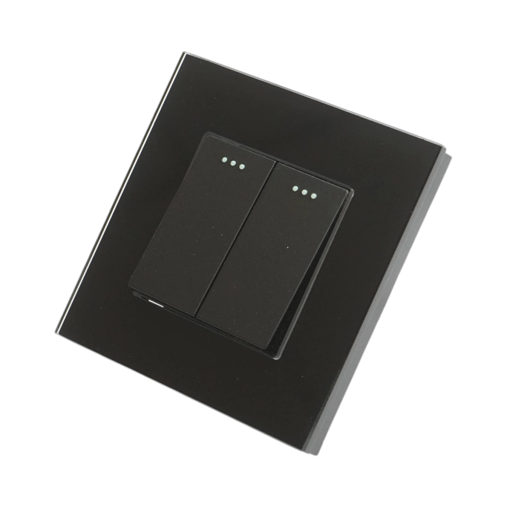 Interruttore a doppia testa, nero, da incasso, 220V, 16AX, spia luminosa, cornice in vetro 86x86x34mm