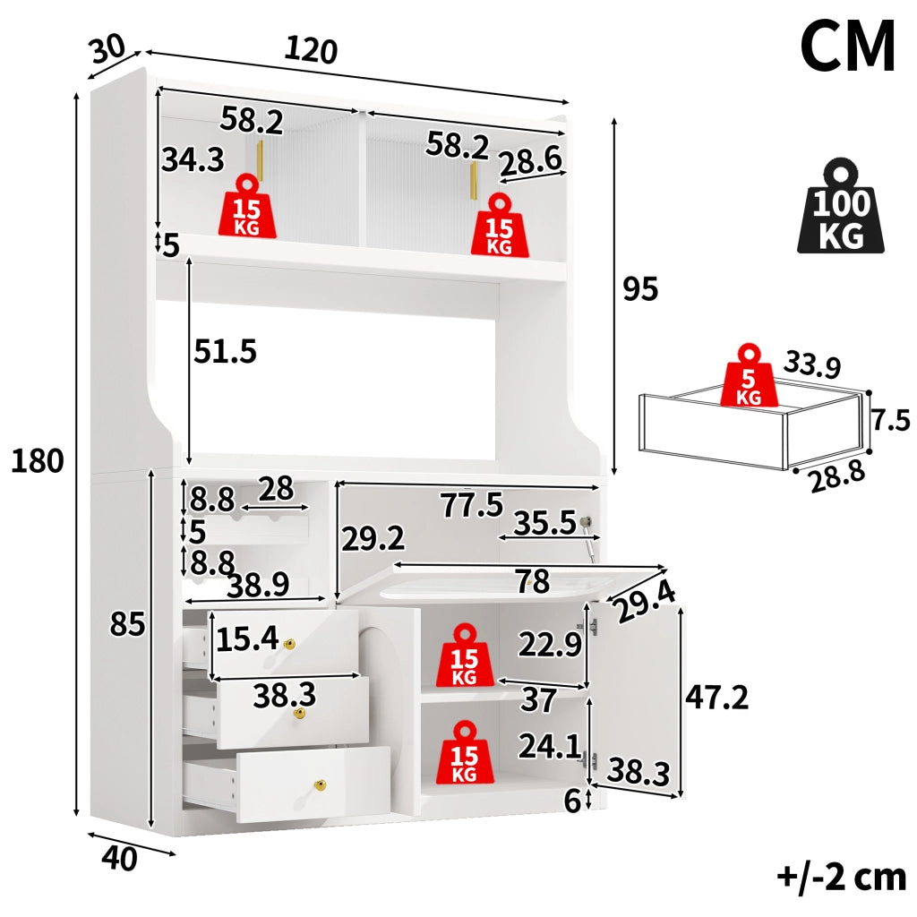 ARMADIO CUCINA ALTO 120 cm con illuminazione RGB, bianco