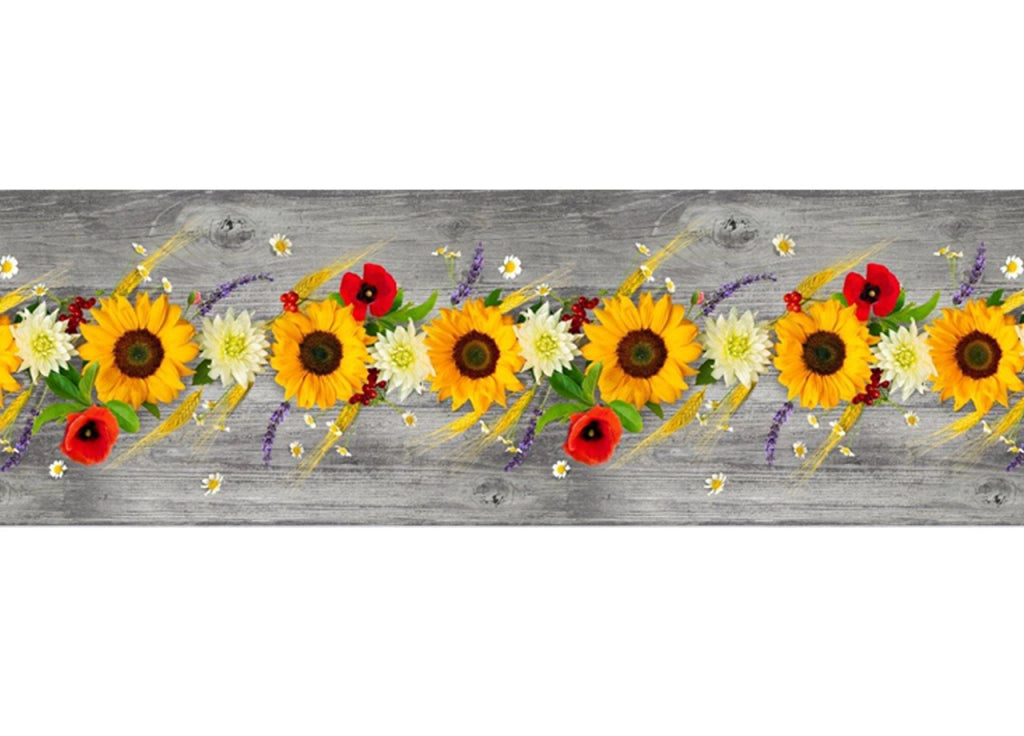 Tappeto Passatoia Cucina Antiscivolo Sottolavello Digitale Disegni Floreali - 50x600 - Girasoli Papaveri