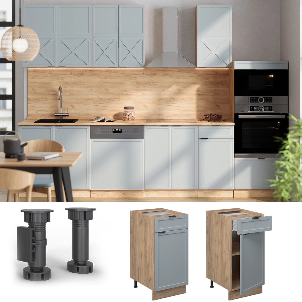 Mobiletto base per cucina Fame-Line Blu-grigio chiaro/Rovere dorato 40 cm, PL Marmo Vicco