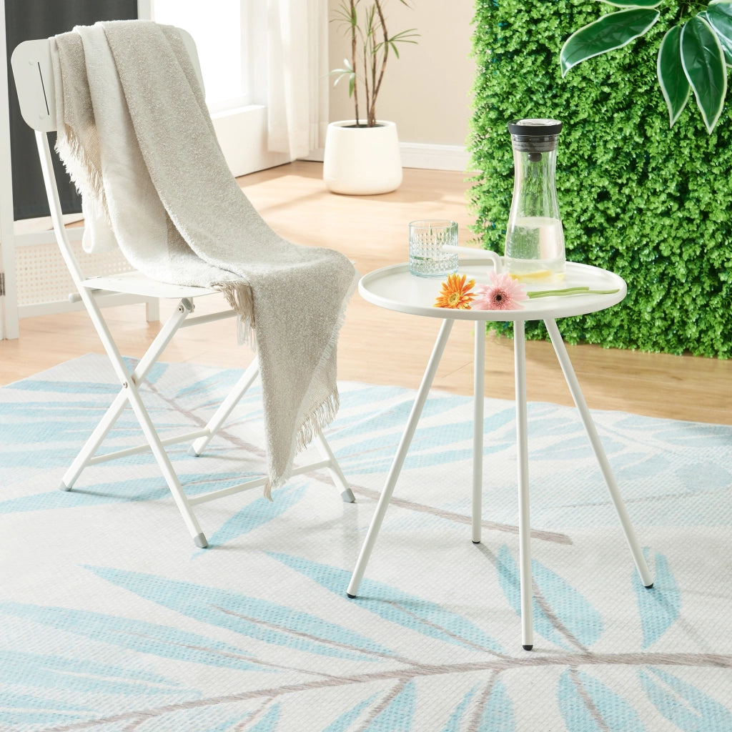 Tavolino da Giardino Fosen in Acciaio Piano con Maniglia Centrale - Bianco [en.casa]