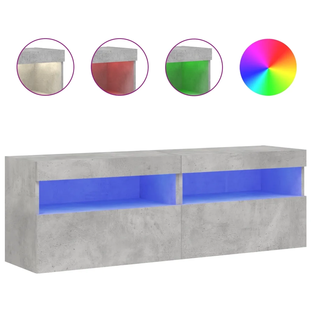 Mobili TV a Parete con Luci LED 2pz-Set di 2 Credenza per TV sospesa Grigio Cemento 60x30x40 cm