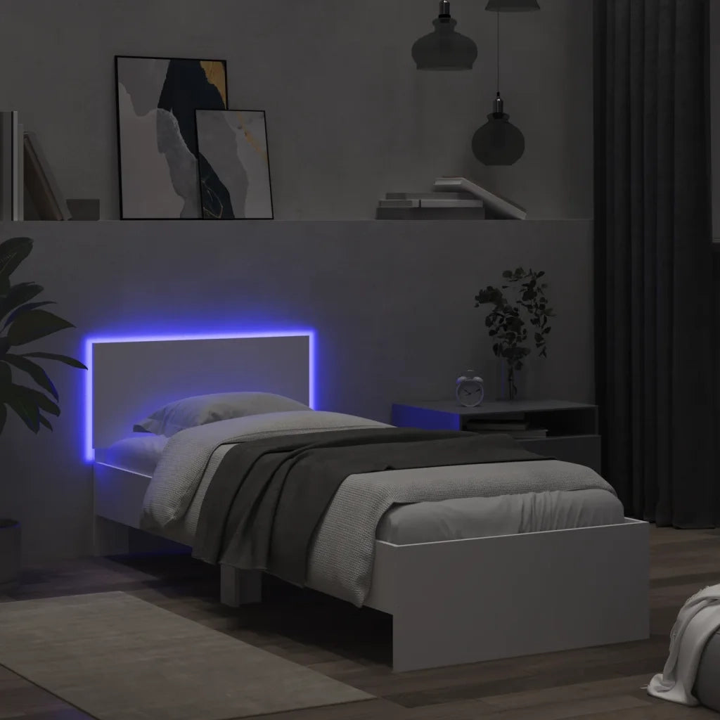Letto singolo | Letto per adulti | Giroletto con Testiera e LED Bianco 90x190 cm