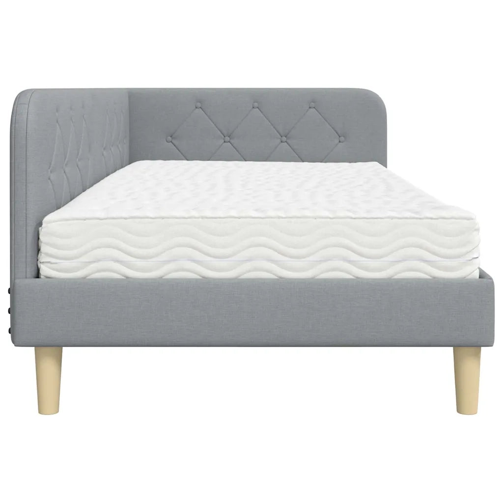 Cornice del letto ad angolo Grigio chiaro 90 x 190 cm Tessuto