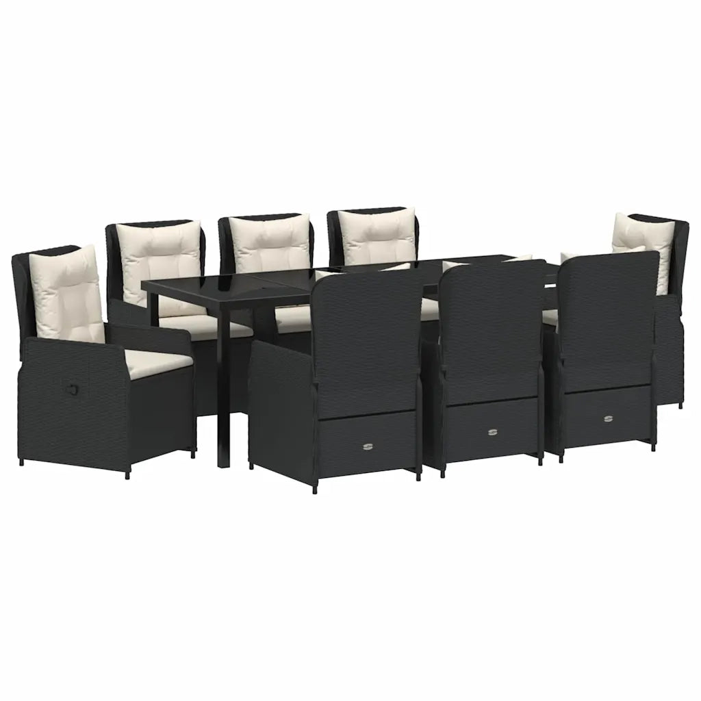 Set da Pranzo per Giardino 9 pcs Nero polyrattan 3380945
