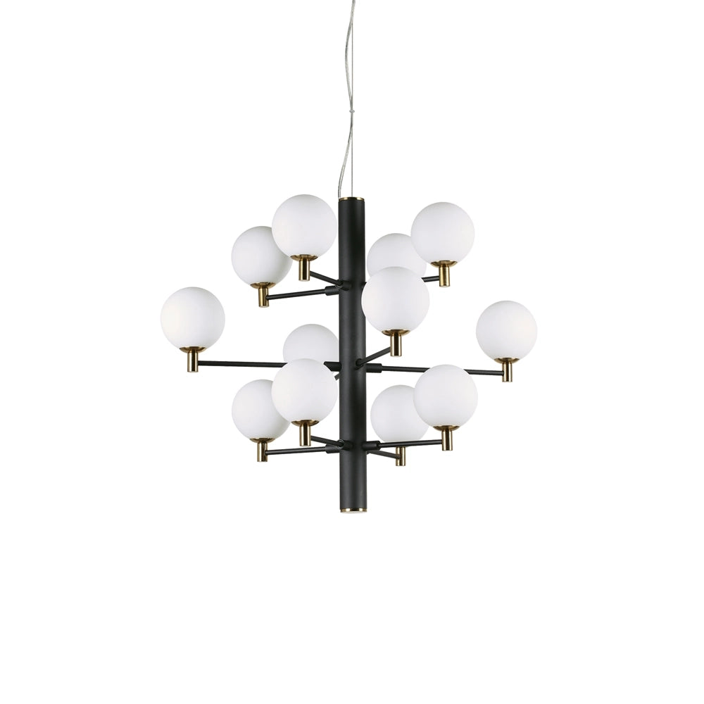 Sospensione Contemporanea Copernico Metallo Nero 12 Luci 3W 3000K Luce Calda
