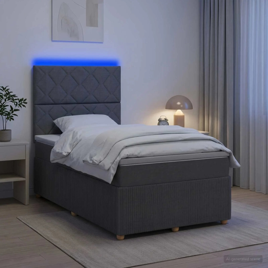 Letto Box Spring LED con Materasso Grigio Scuro 120 x 200 cm 3455840