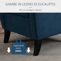 Poltrona per Salotto in Stile Francese con Seduta Imbottita e Cuscini, in Poliestere, 74x86x102 cm, Blu