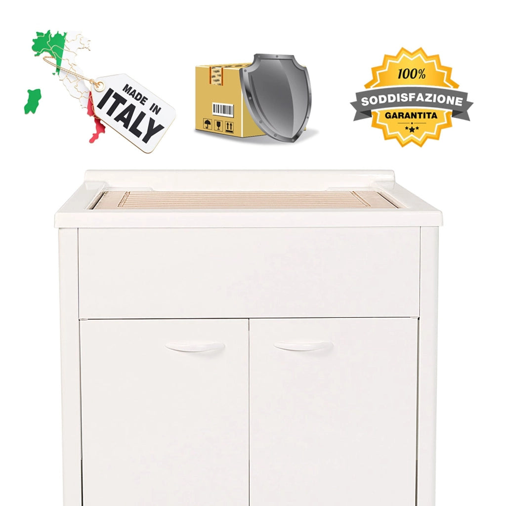 Mobile Lavatoio da Esterno in Polipropilene e Alluminio 60x50x83 cm Bianco