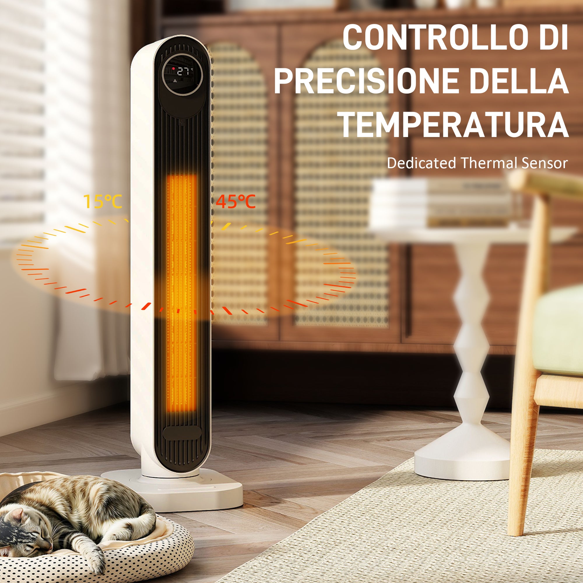 Termoventilatore in ABS e PTC da 2000W con Telecomando Oscillazione e Timer 30x22x82.5 cm Bianco