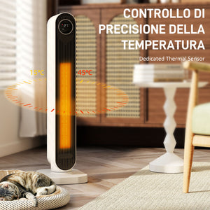 Termoventilatore in ABS e PTC da 2000W con Telecomando Oscillazione e Timer 30x22x82.5 cm Bianco