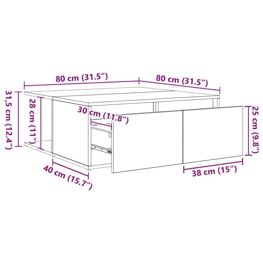 vidaXL Tavolino da salotto with Drawer Rovere nero 80 x 80 x 31 cm