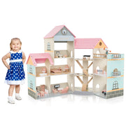 Casa delle bambole angolare 107 x 82,5 x 94,5 cm 3 piani 6 stanze atmosfera accogliente legno di pino rosa 20_0012634
