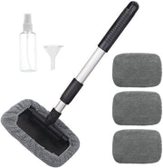 Kit di pulizia auto con maniglia telescopica, set di 4 spazzole di cambio, pulitore di vetri, pulitore di interni, grigio, spazzola di pulizia microfibra, kit di pulizia auto