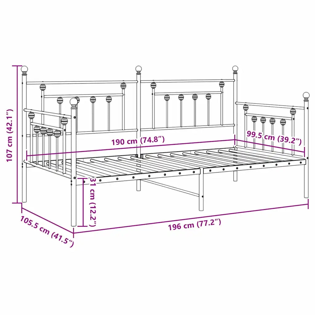 Struttura per letto di giorno Bianco 100 x 190 cm Acciaio 42002674