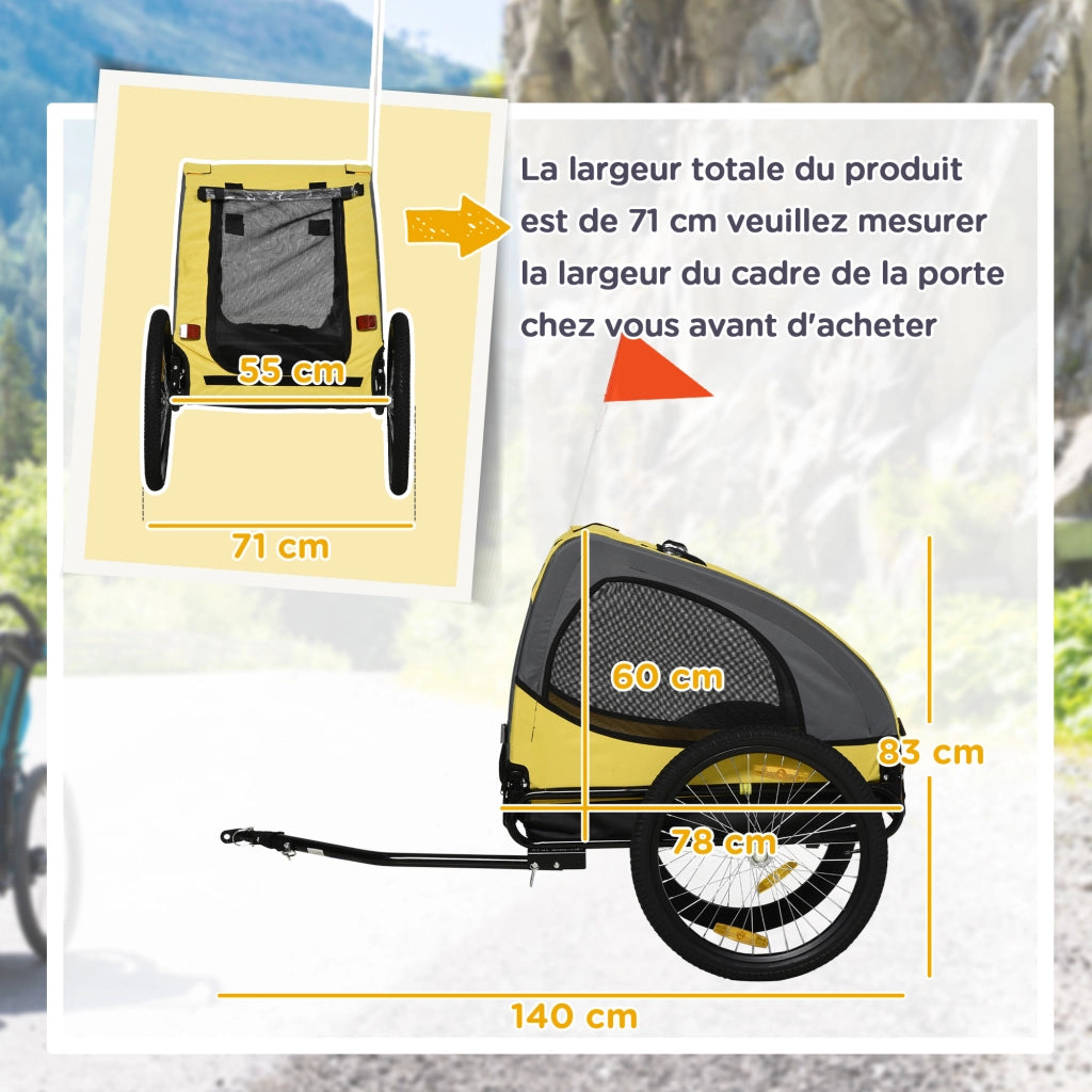 Rimorchio per Bicicletta Cane con Finestre a Maglia ¨C Zephmum ¨C Giallo 140x71x83 cm