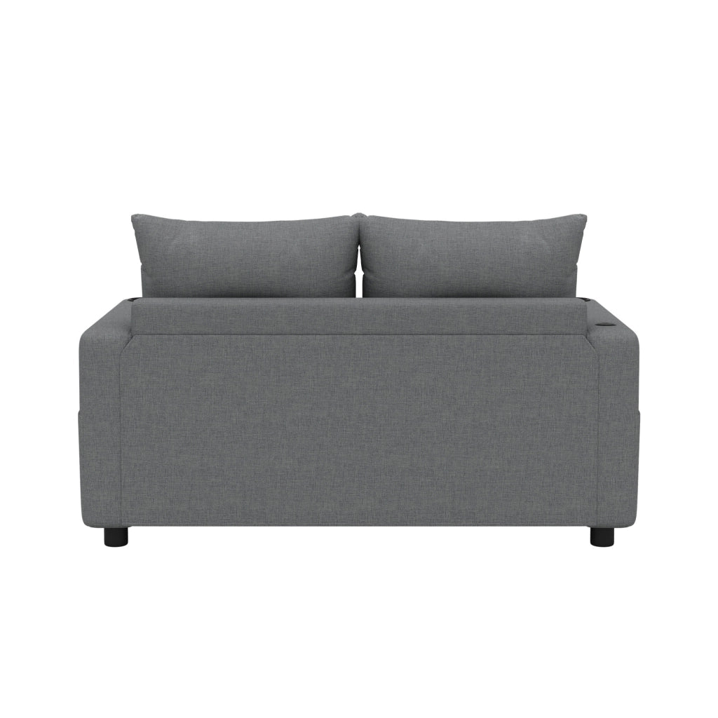 Divano letto 2 posti - con funzione letto; portabicchieri e USB - in cotone lino grigio