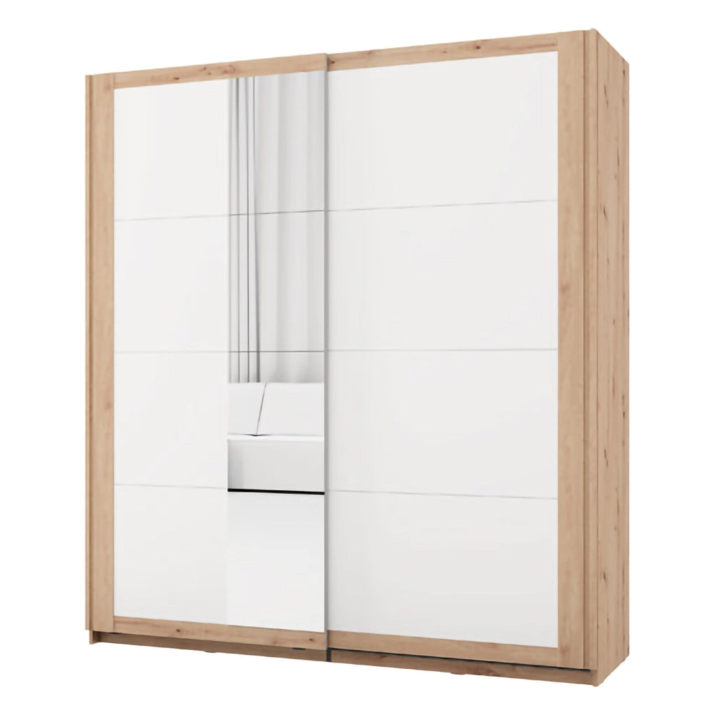 Armadio Camera da Letto Bujumb, Guardaroba 2 Ante 2 Ripiani, 195x218h cm Bianco Opaco
