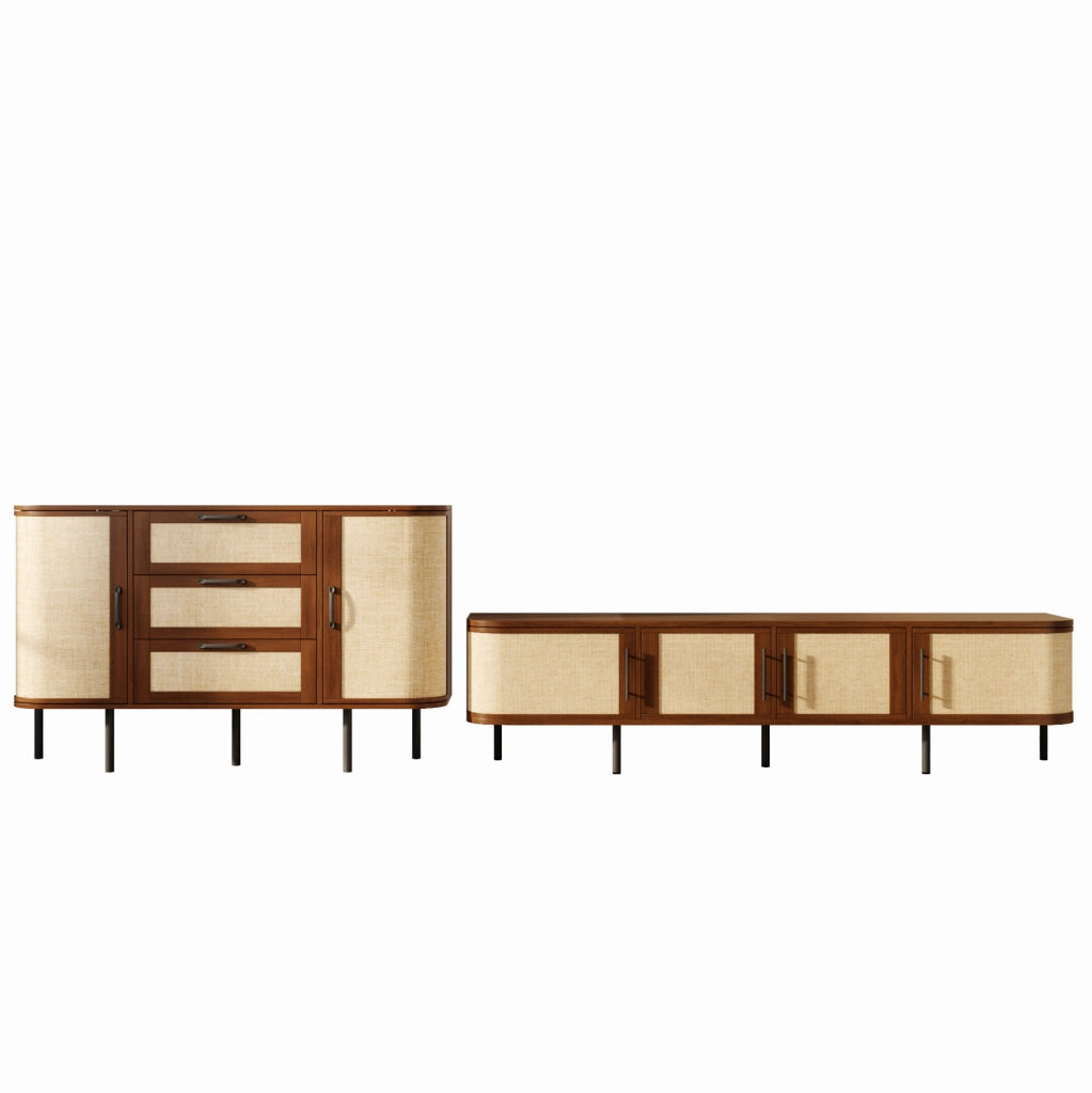 Set mobile soggiorno TV e credenza in MDF effetto noce