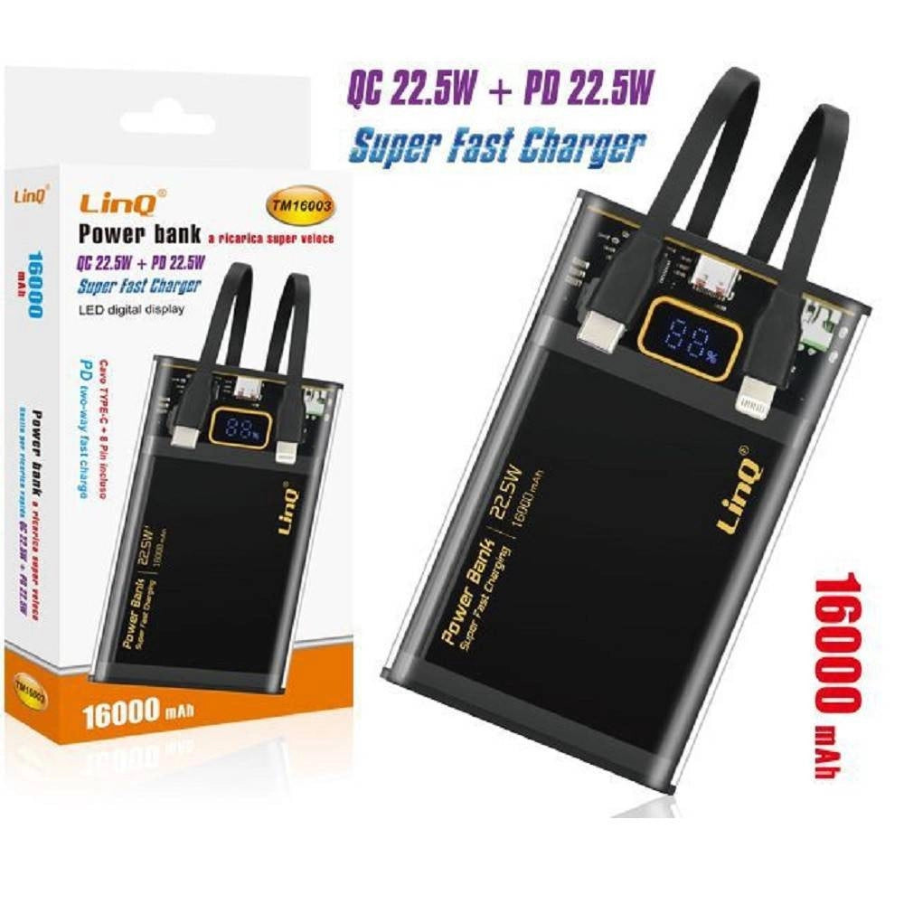 Trade Shop - Power Bank 16000mah 22.5w Tm16003 Qc + Pd Super Fast Charger Qc 22.5w Display Led -