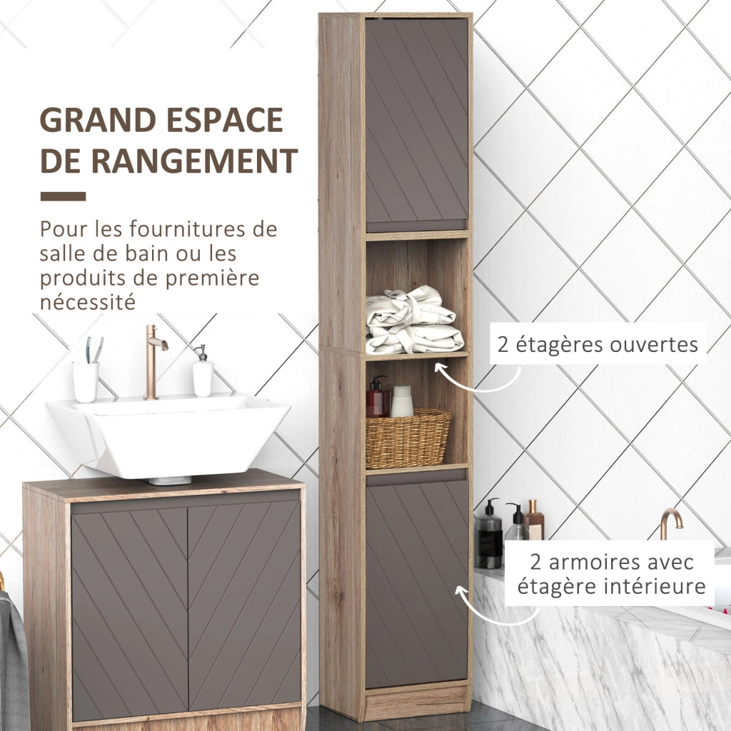Colonna bagno salvaspazio ¨C Xylo ¨C rovere chiaro grigio 30x24x170 cm con ante ripiani