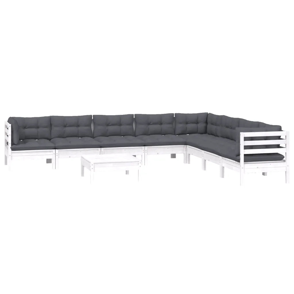Set Divani da Giardino 9 pz con Cuscini Bianchi Legno di Pino 3096810