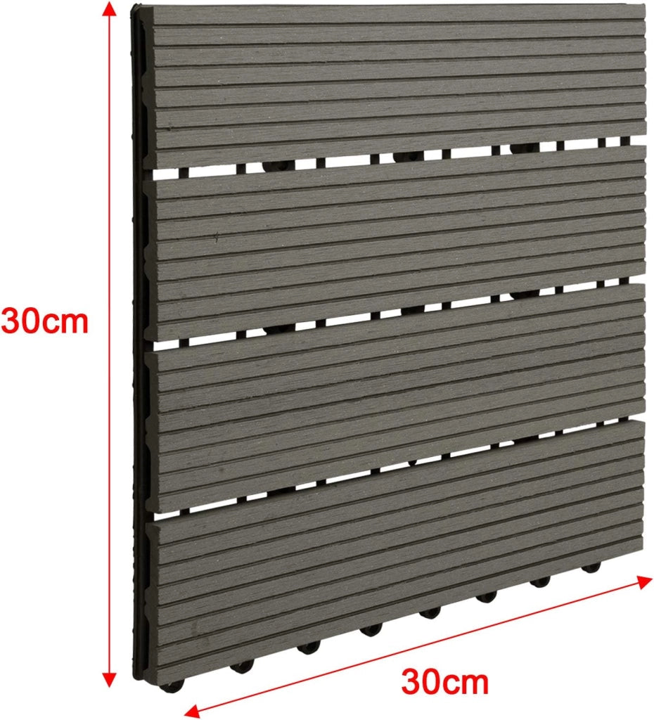 22 pezzi DIY Piastrella da giardino Terrazza Mattonelle Pavimento per casa in WPC Doghe Legno 30x30 cm Caffè-Marrone